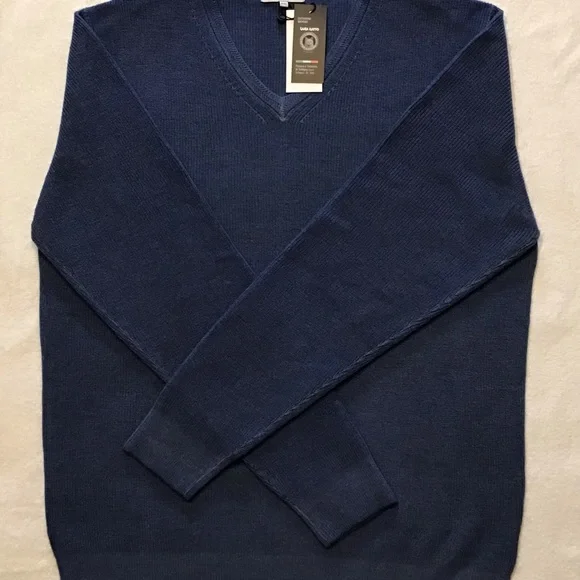 NWT Ledbury M XXL Marshfield v-neck extra fine merino wool sweater in Cadet Blue